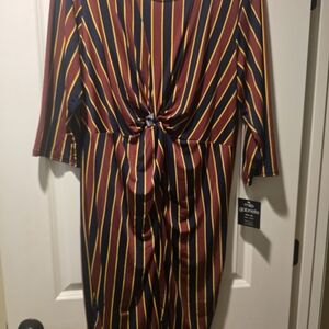 Mlle Gabrielle Burgundy and Yellow Striped Long Sleeve Dress